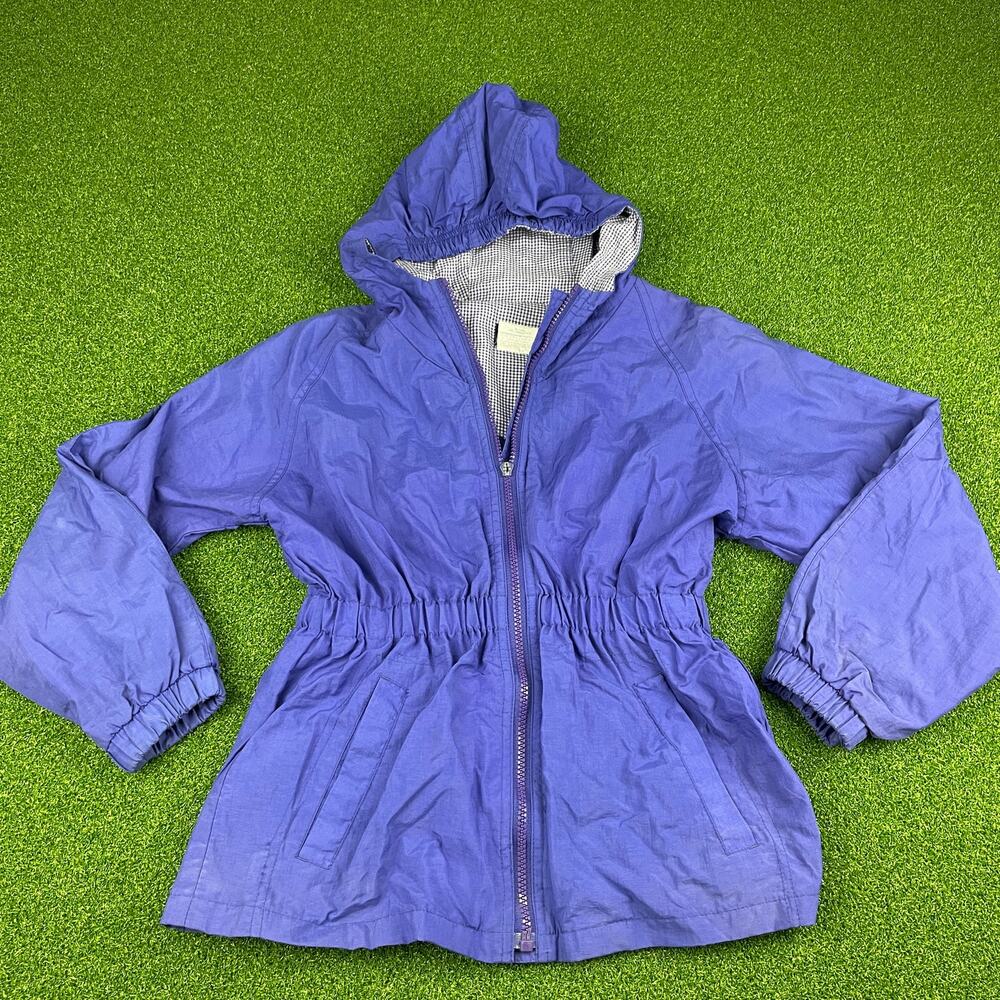 Vintage In Design Girls Blue Elastic Waist Hooded Full Zip Windbreaker Jacket M